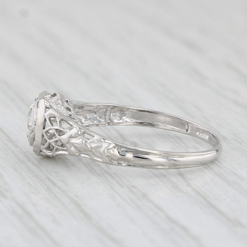 Light Gray Art Deco Diamond Solitaire Engagement Ring 18k White Gold Filigree Size 6