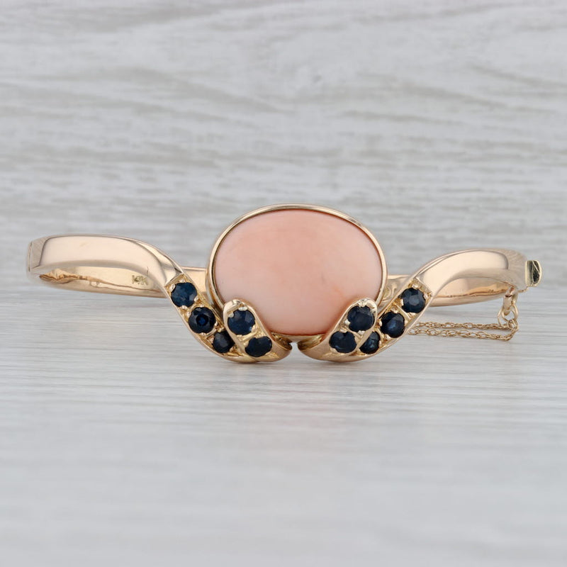 Gray Pink Coral 2ctw Blue Sapphire Bangle Bracelet 14k Rose Gold 7"
