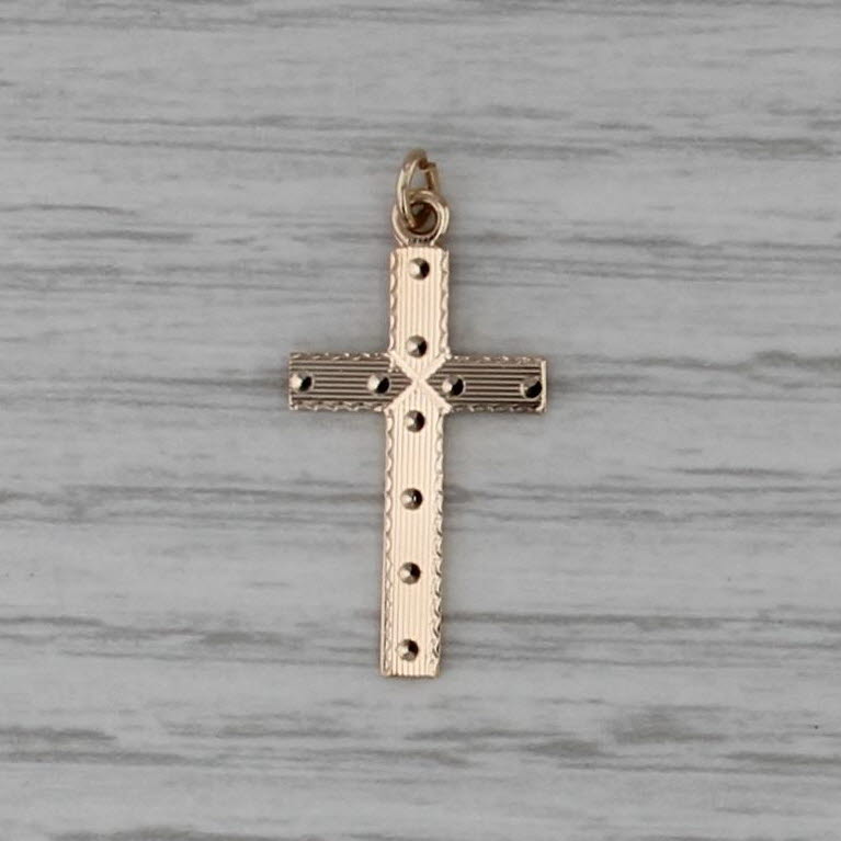 Vintage Etched Cross Pendant 14k Yellow Gold Estate Religious Jewelry