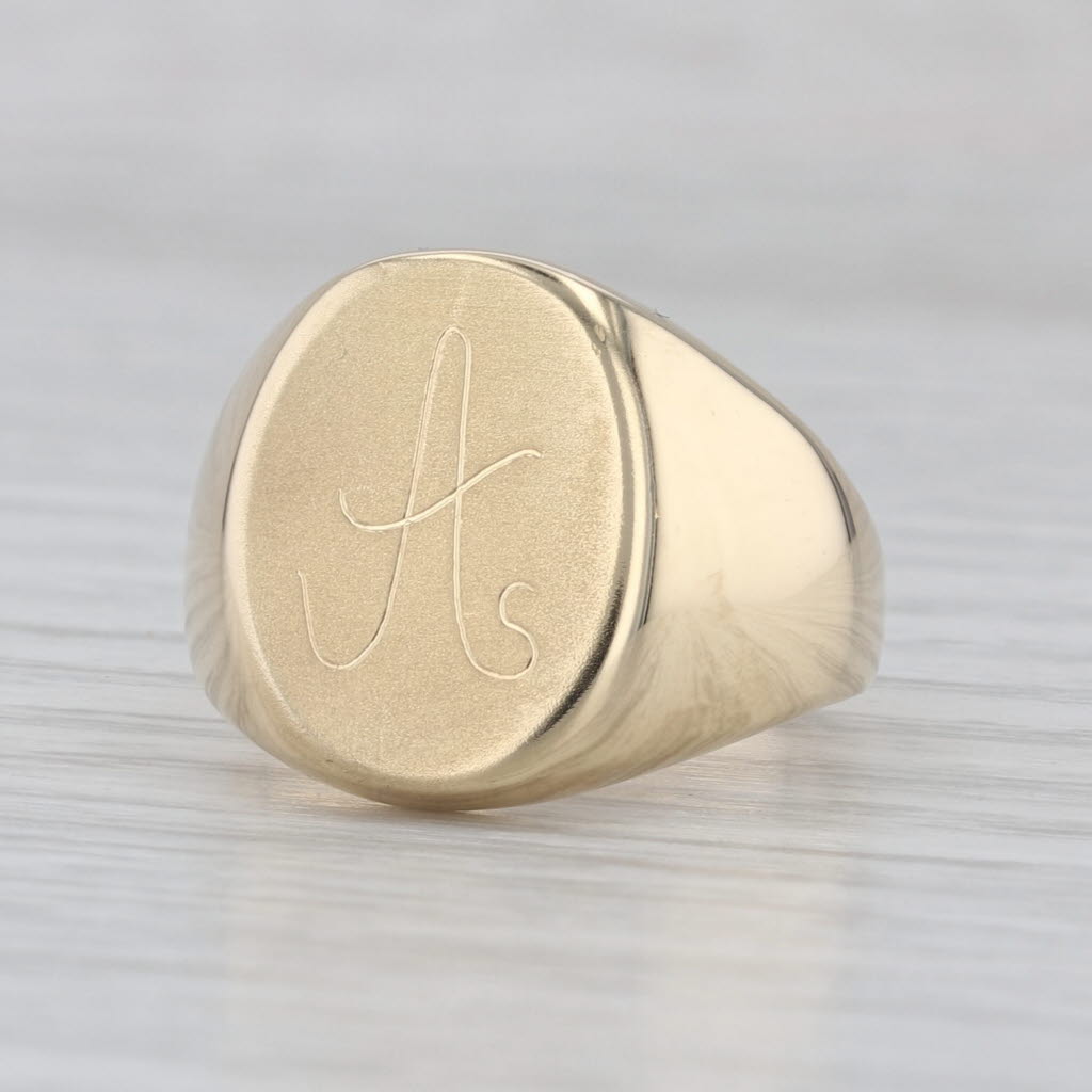 Engraved Scripted Initial Letter A Signet Ring 14k Yellow Gold Size 6.25