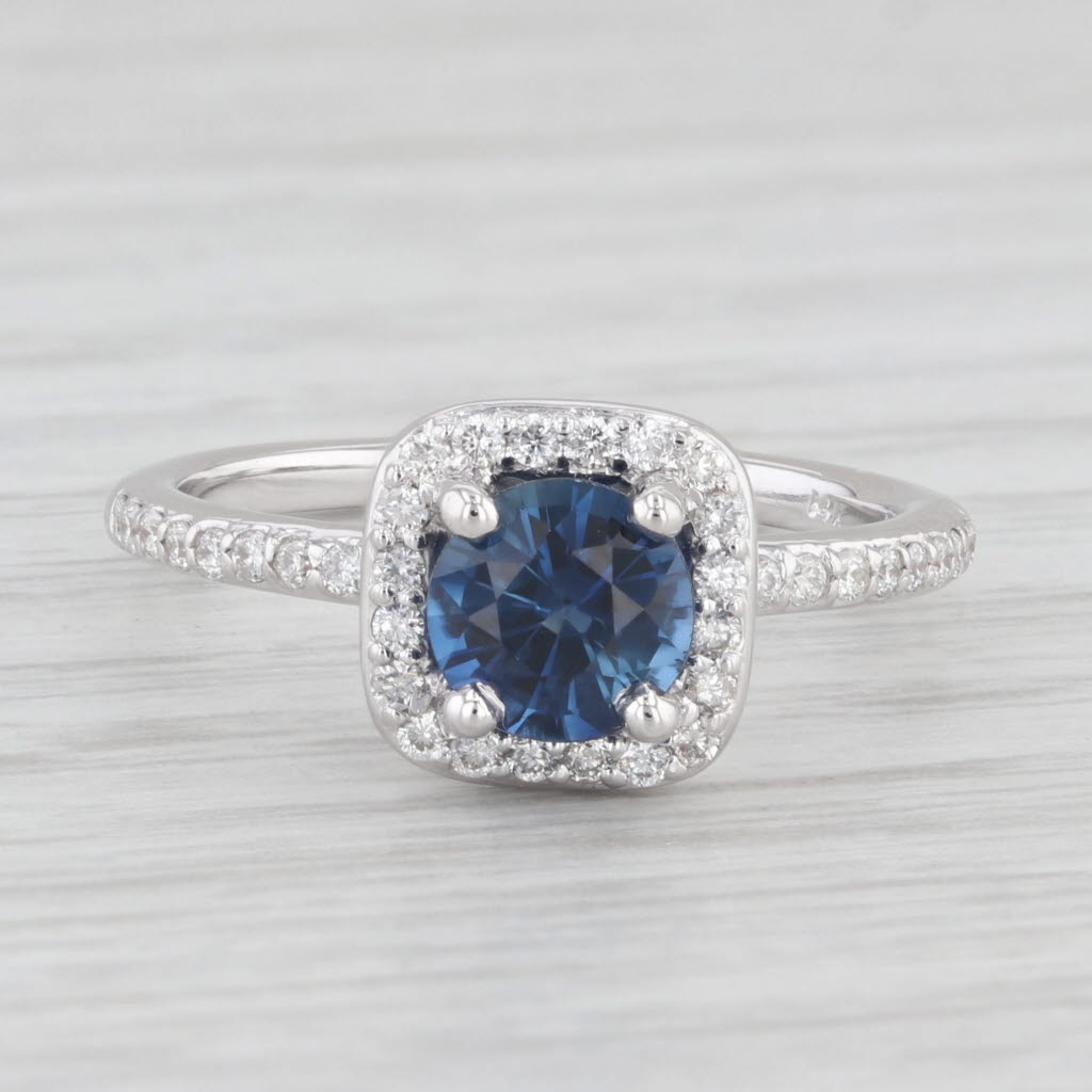 Light Gray 1.50ctw Blue Sapphire Diamond Halo Ring 14k White Gold Size 7 Engagement