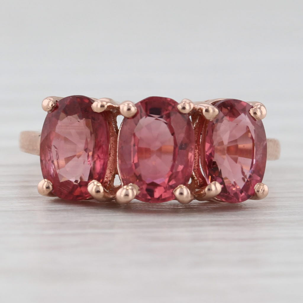 Light Gray 2.65ctw 3-Stone Pink Tourmaline Ring 10k Rose Gold Size 5.25 Jacque Christie