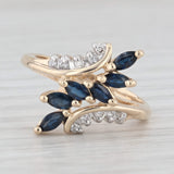 0.50ctw Blue Sapphire Diamond Bypass Ring 14k Yellow Gold Size 5.25