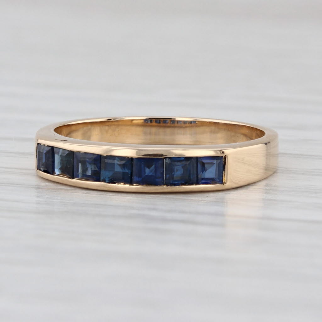 0.80ctw Blue Sapphire Ring 18k Yellow Gold Stackable Band Size 6.75