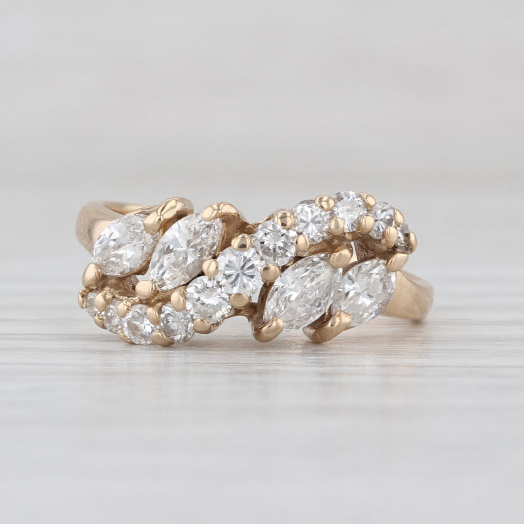 Vintage 0.91ctw Diamond Bypass Ring 14k Yellow Gold Size 6