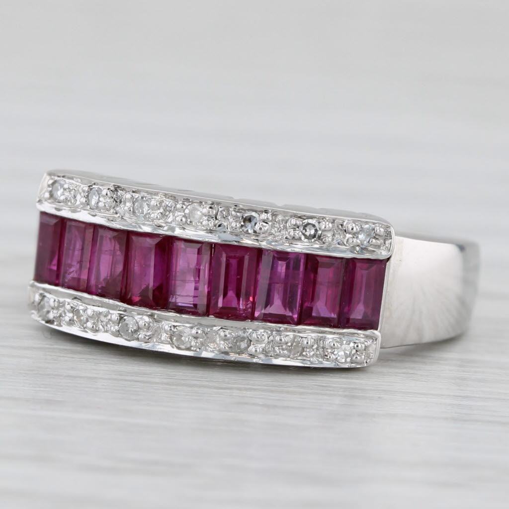 Light Gray 1.20ctw Channel Set Ruby Diamond Ring 14k White Gold Size 6.25