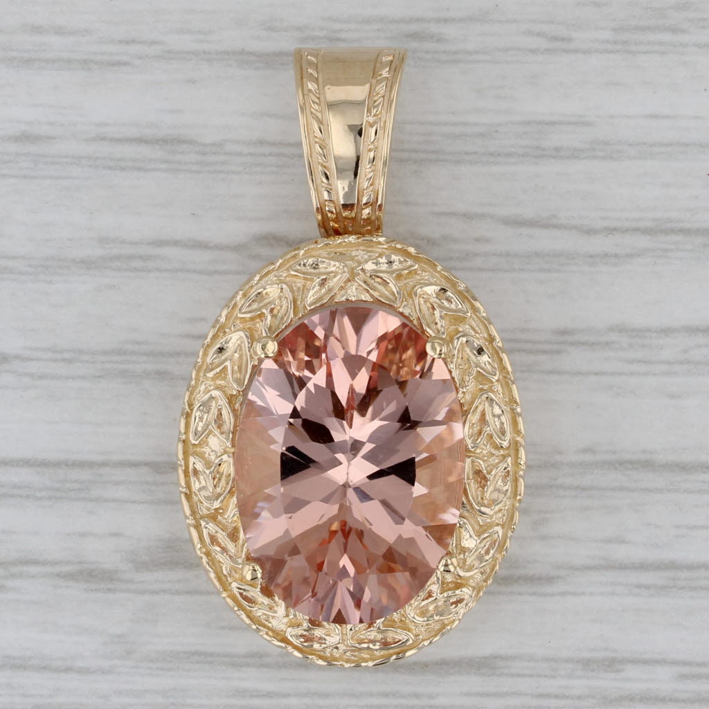 Gray 12ct Peach Pink Morganite Oval Solitaire Pendant 10k Gold Enhancer Bail Clip