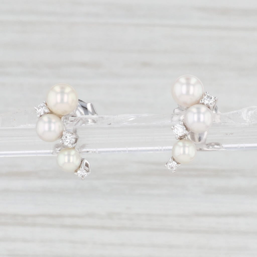 Light Gray Mikimoto Bubbles Cultured Akoya Pearl Diamond Earrings 14k White Gold Drops