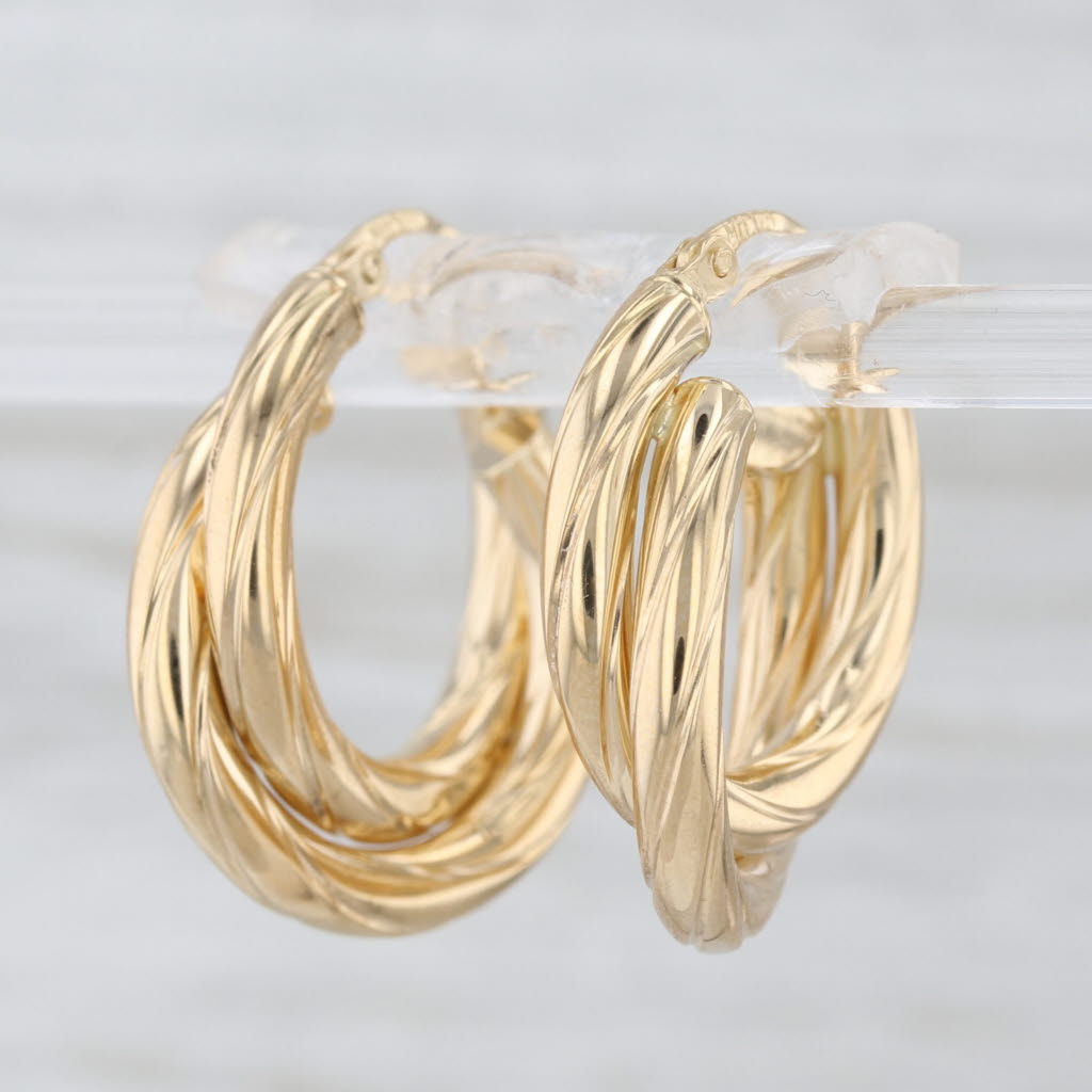 Milor Italy Double Hoop Earrings 18k Yellow Gold Snap Top Round Hoops