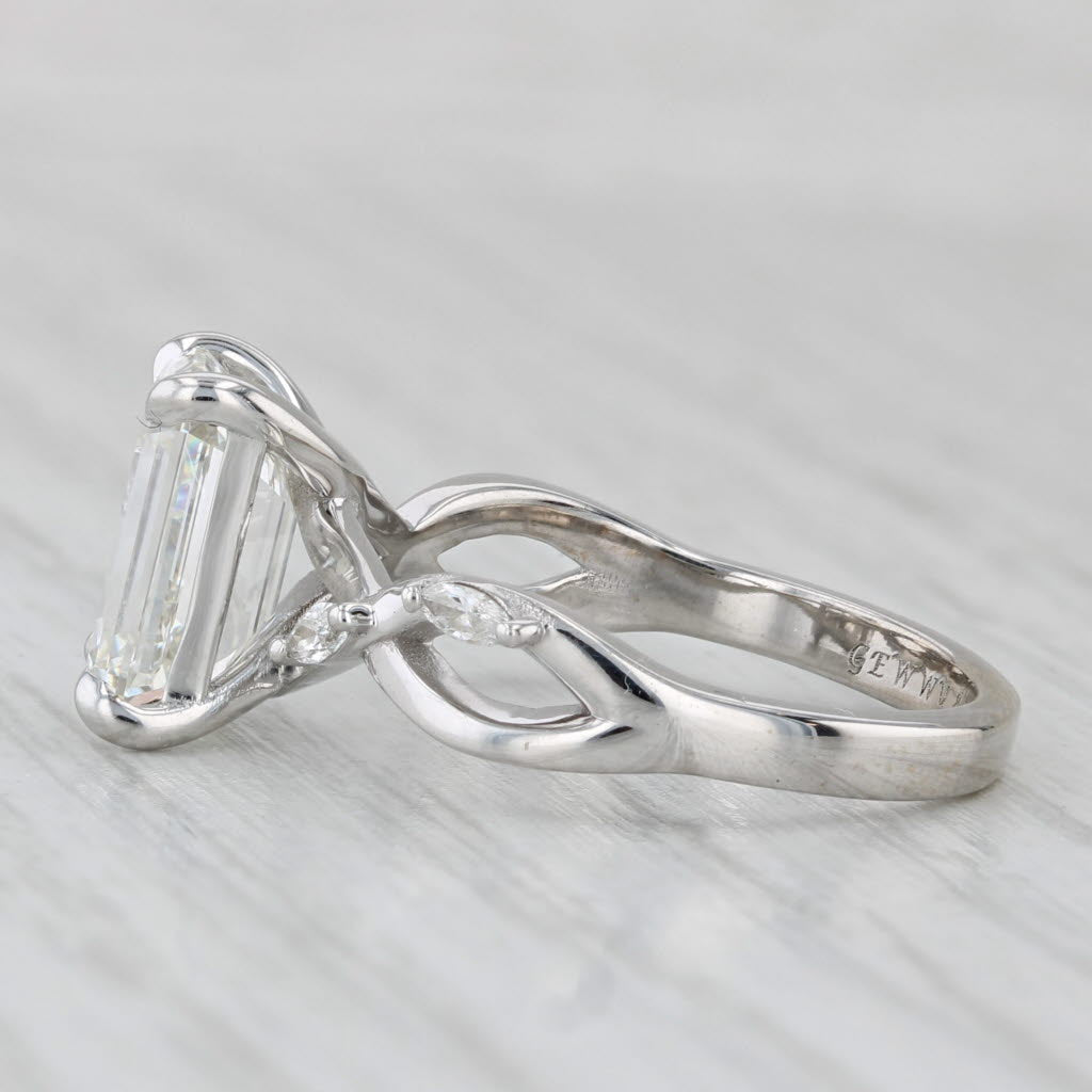 Light Gray Lab Grown 3.20ct VVS2 H Emerald Cut Diamond Engagement Ring 18k White Gold Sz 6