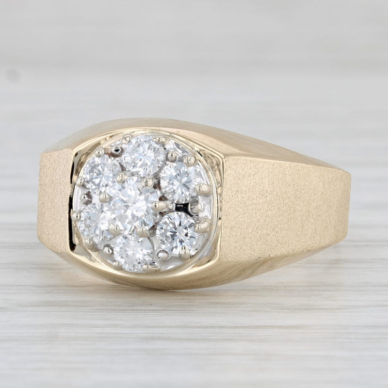 Light Gray 0.88ctw Diamond Cluster Men's Ring 14k Yellow Gold Size 11.75