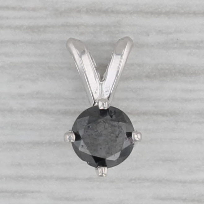 Gray New Small 0.40ct Black Diamond Pendant 14k White Gold Round Solitaire