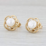Cultured Pearl Button Knot Stud Earrings 14k Yellow Gold