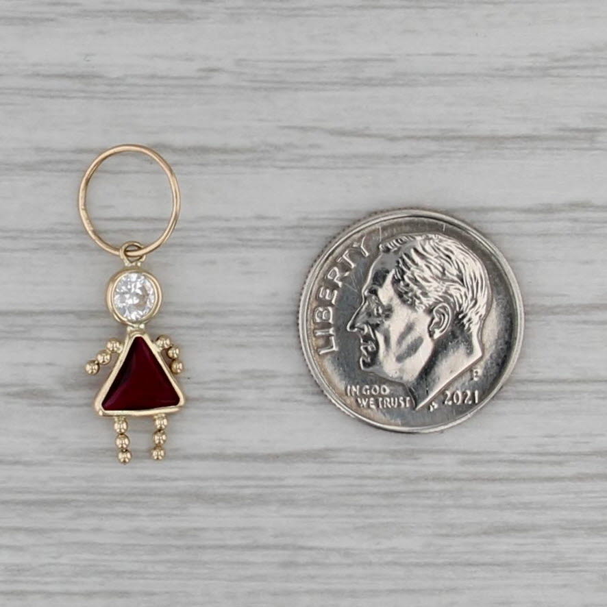 January Birthstone Girl Charm 14k Gold Imititation Garnet Cubic Zirconia Pendant