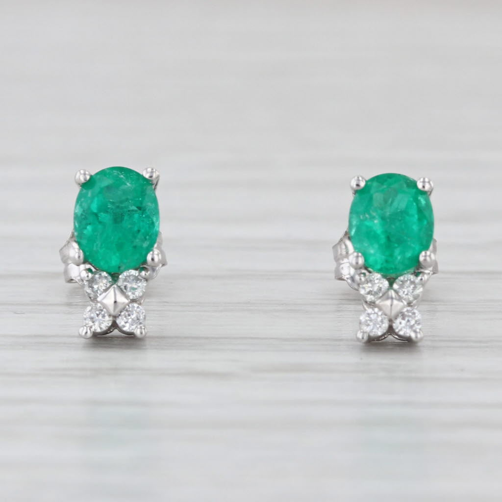 0.75ctw Emerald Diamond Stud Earrings 14k White Gold Studs