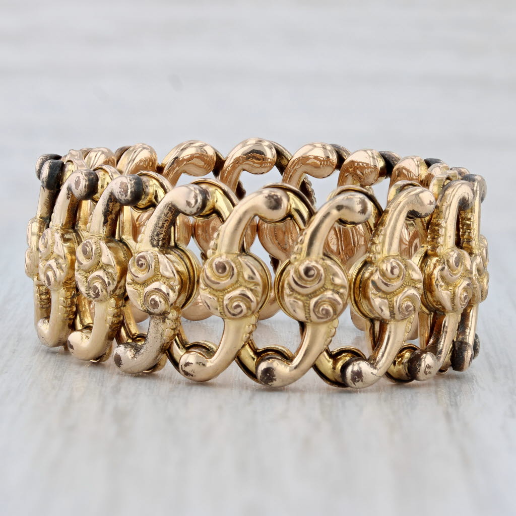 Light Gray Ornate Antique Expandable Bracelet Yellow Gold Filled 4.5 - 9.25" 19mm