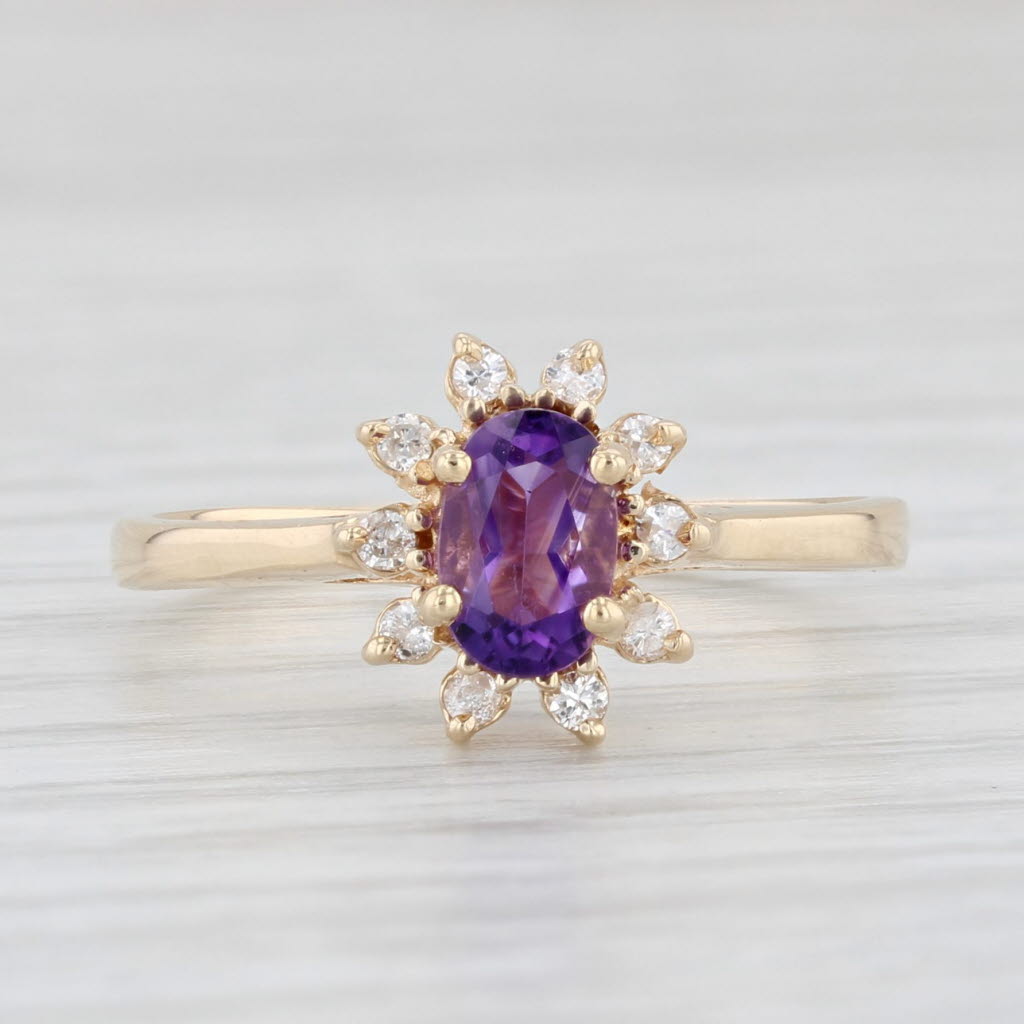 Light Gray 0.50ctw Amethyst Diamond Halo Ring 14k Yellow Gold Size 6