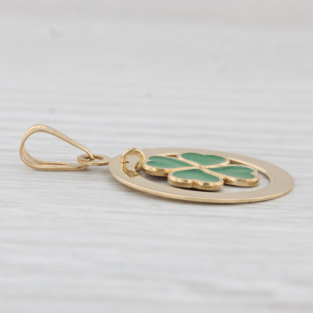 Light Gray Vintage Reversible Shamrock Pendant 18k Gold Green Red Enamel 4 Leaf Clover