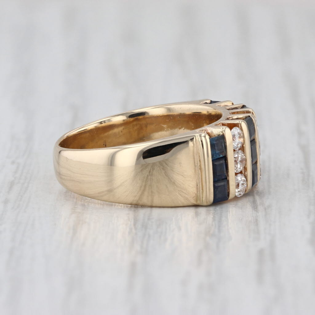 1.33ctw Blue Sapphire Diamond Rows Ring 14k Yellow Gold Size 5.75-6