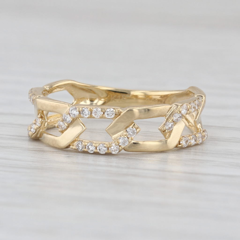 0.23ctw Diamond Oval Links Ring 18k Yellow Gold Stackable Band Size 6.5