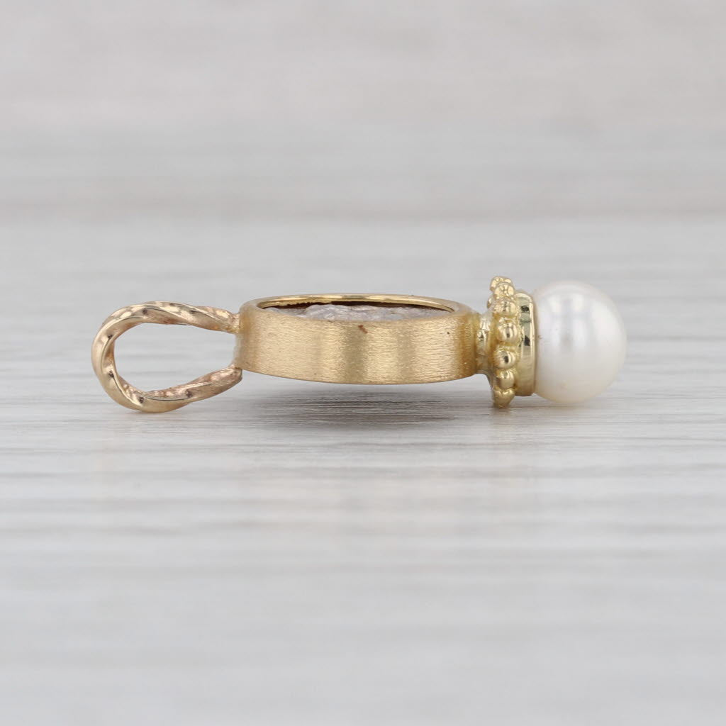 Cultured Pearl Silver Grecian Coin Replica Pendant 14k 18k Sterling Drop Charm