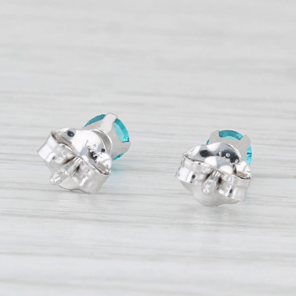 Light Gray Turquoise Blue Glass Stud Earrings 14k White Gold Round Solitaire Studs