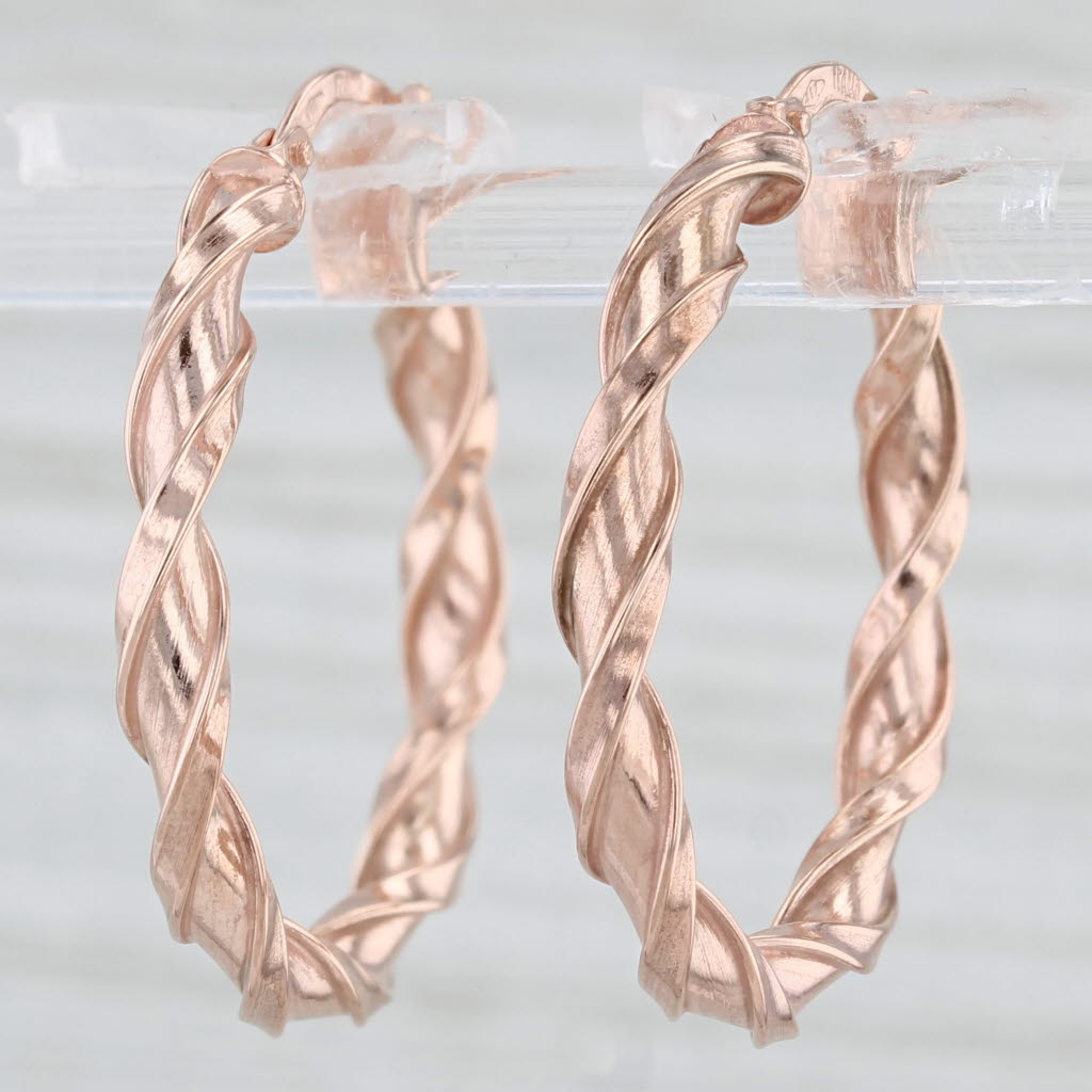 Light Gray New 10k Rose Gold Twist Snap Top Hoop Earrings