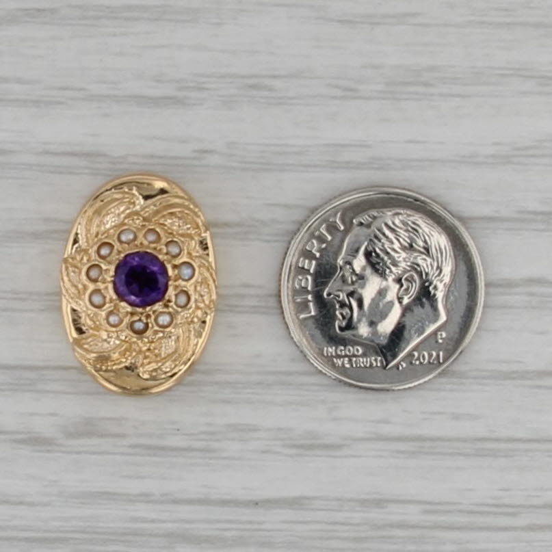 Vintage Richard Klein 0.40ct Amethyst Pearl Flower Slide Charm 14k Yellow Gold