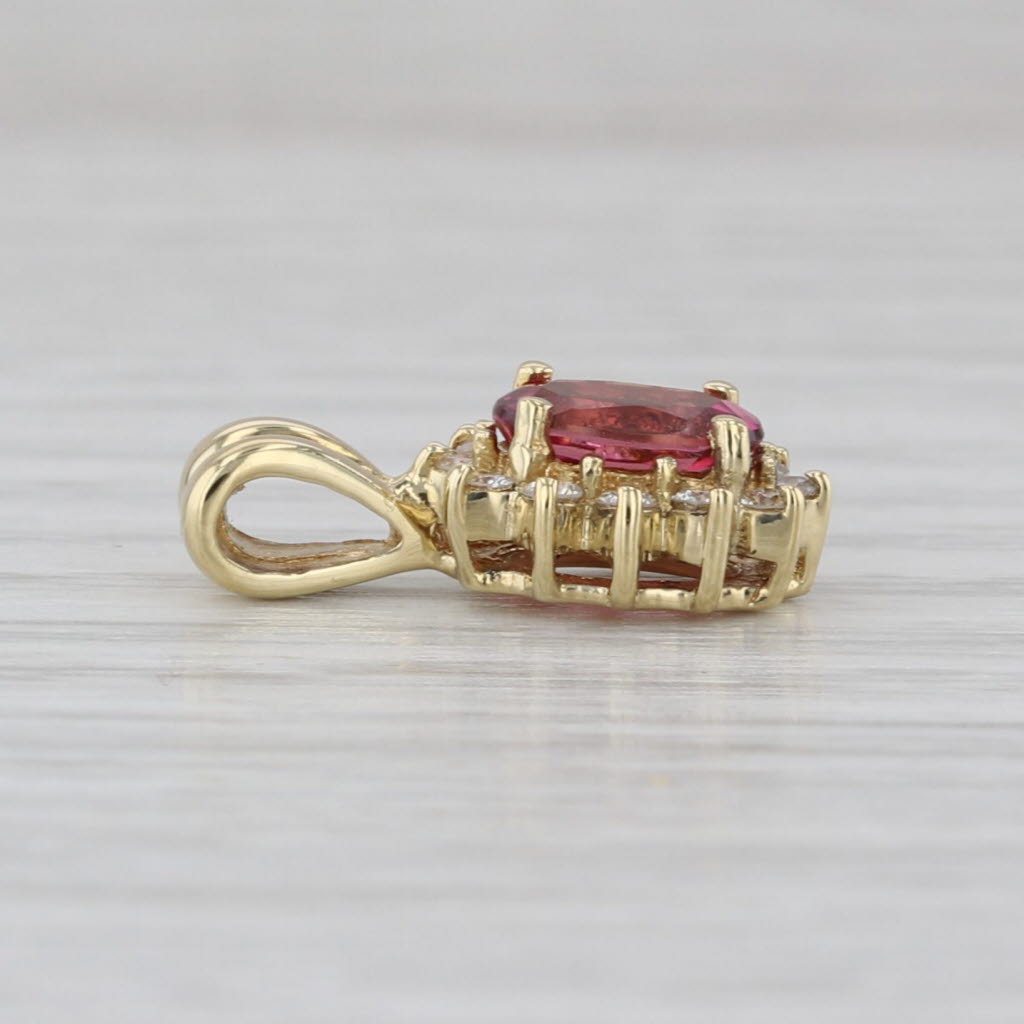 1.03ctw Pink Tourmaline Diamond Halo Pendant 18k Yellow Gold Small Drop