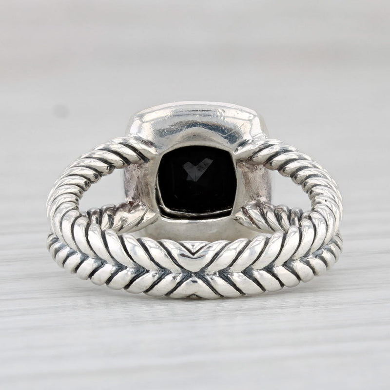 Light Gray David Yurman Petite Albion Collection Onyx Diamond Halo Ring Sterling Silver