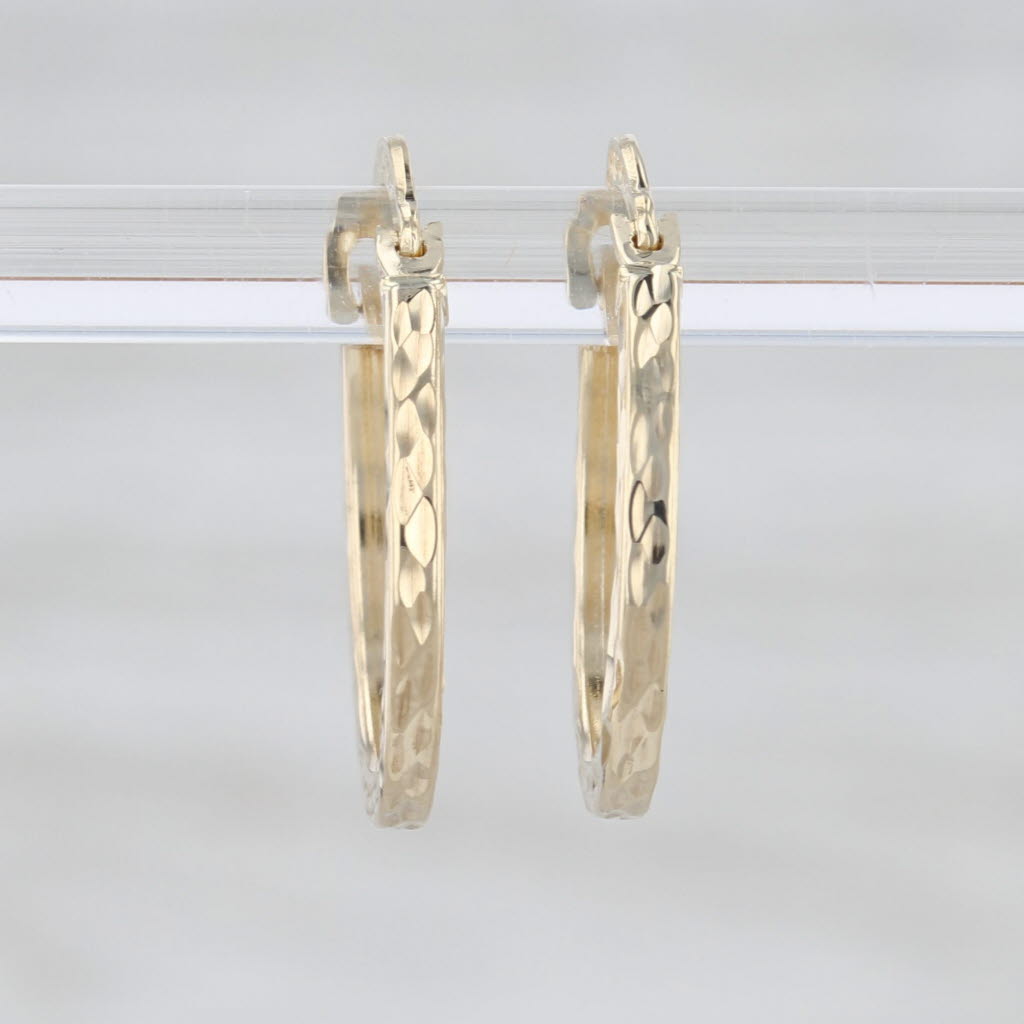 Patterned Hoop Earrings 10k Yellow Gold Small Round Hoops Snap Top