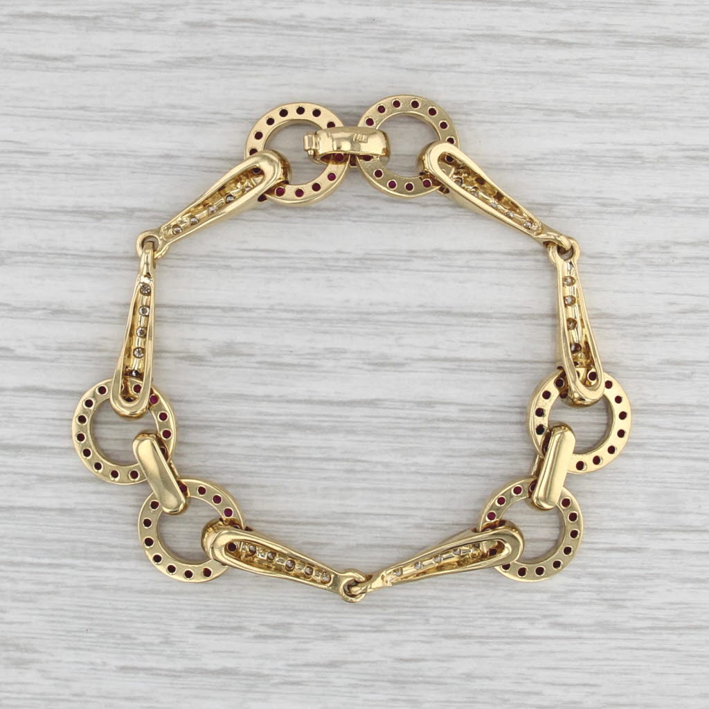 4ctw Ruby Diamond Bar & Circle Links Bracelet 18k Yellow Gold 7"