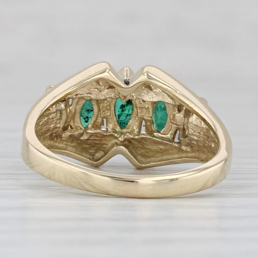 Light Gray Tiered 0.79ctw Emerald Diamond Ring 14k Yellow Gold Size 7.75