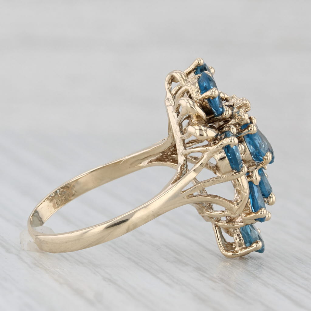 Light Gray 3.60ctw Lab Created Blue Spinel Cluster Ring 14k Yellow Gold Size 9 Cocktail