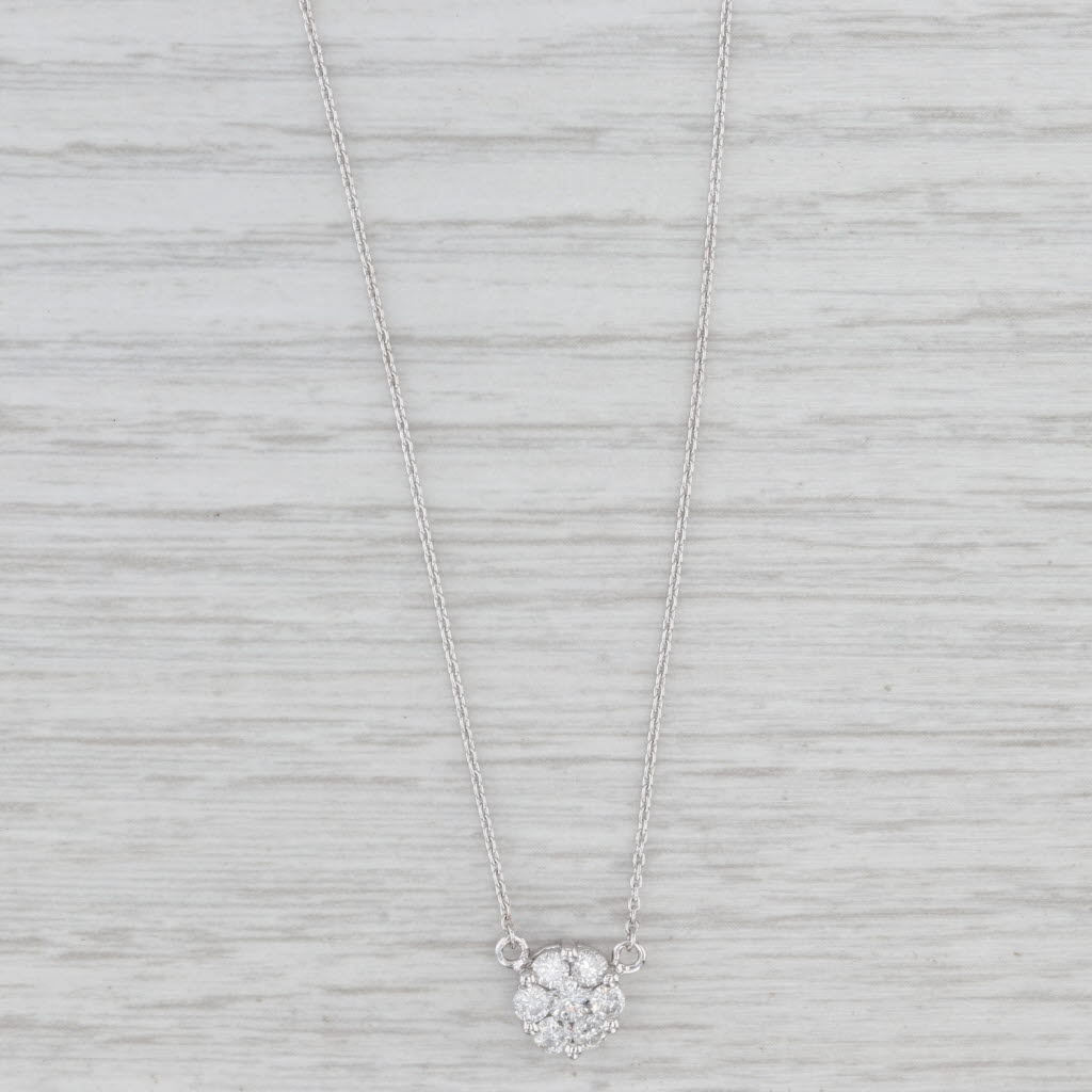 New 0.50ctw Diamond Cluster Stationary Pendant Necklace 14k Gold Adjustable