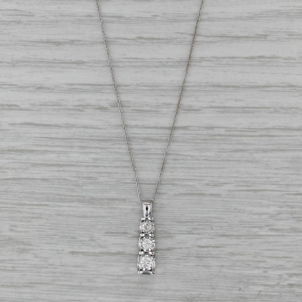 0.27ctw Diamond 3-Stone Journey Pendant Necklace 10k White Gold 18" Rope Chain