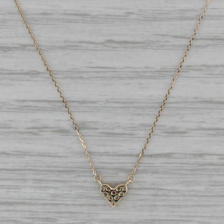 Cubic Zirconias Pave Heart Pendant Necklace 14k Yellow Gold 17" Cable Chain
