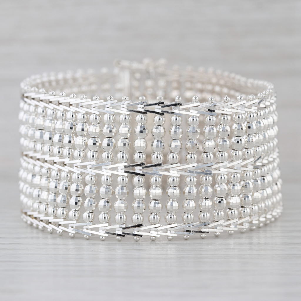 Mesh Chain Statement Bracelet Sterling Silver 7.5" 28.8mm Milor Italy