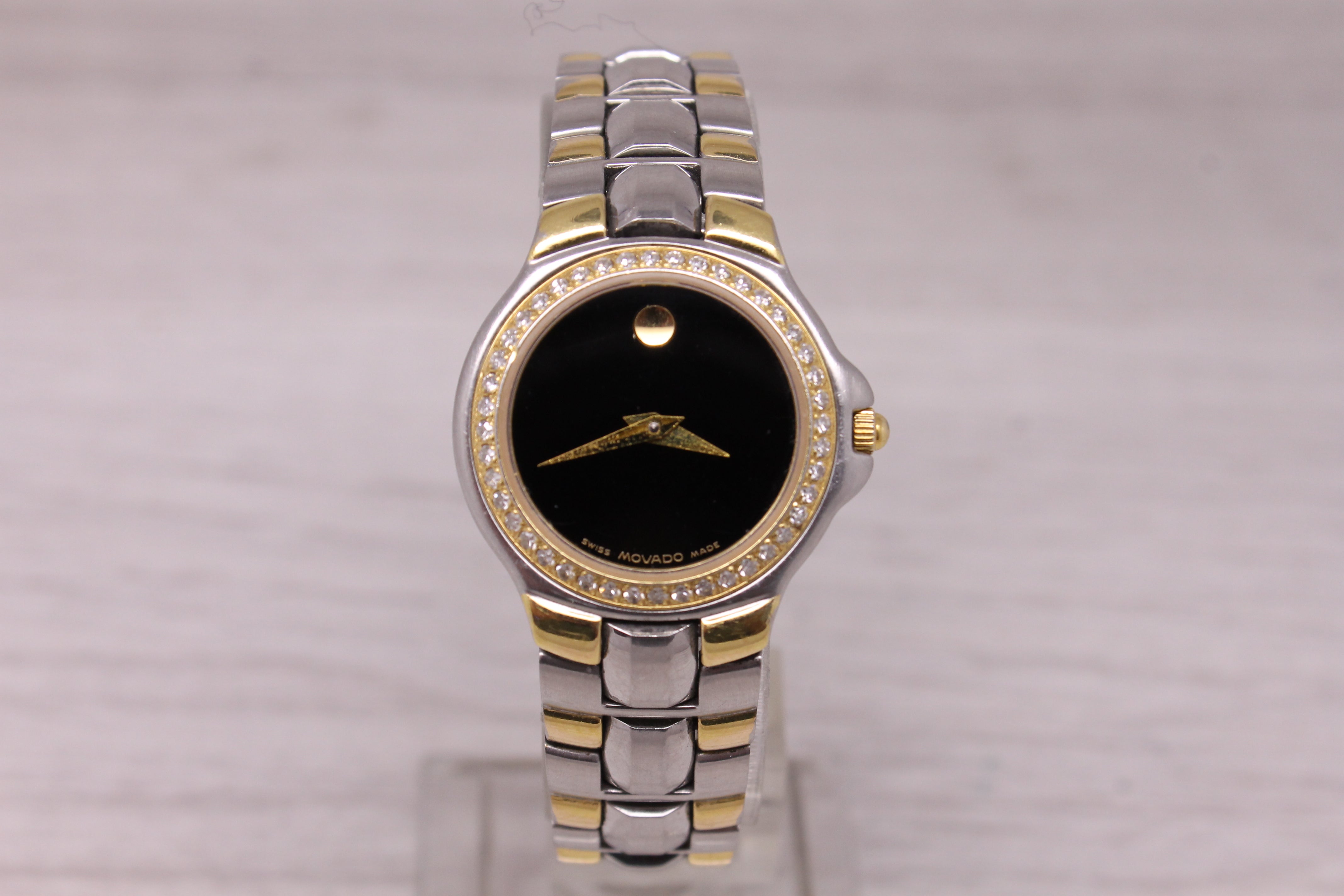Movado Two-Tone Diamond Bezel Watch 25mm Steel Quartz Swiss 84 E4 9821