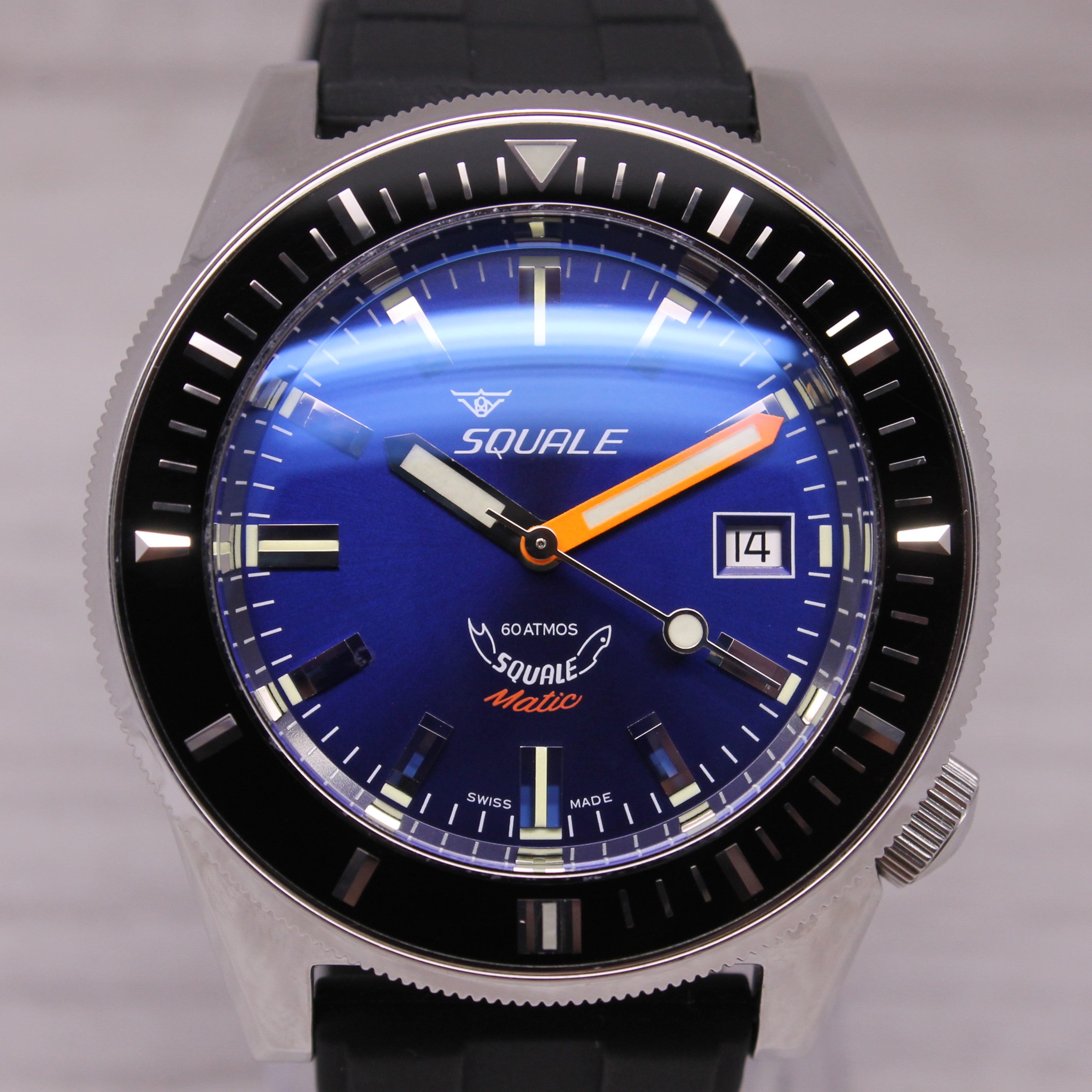 Squale Matic 60atmos Mens 44mm Steel Automatic Divers Watch Dark Bluew Box Card