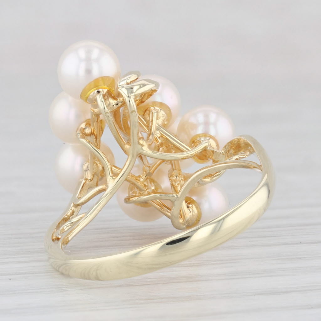 Light Gray Pearl Cluster Ring 14k Yellow Gold Size 7.5 Diamond Accent