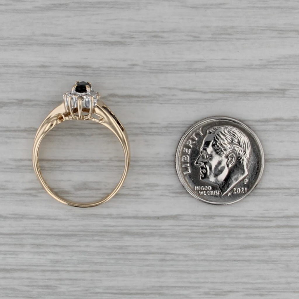 0.75ctw Marquise Blue Sapphire Diamond Halo Ring 10k Yellow Gold Size 6.75