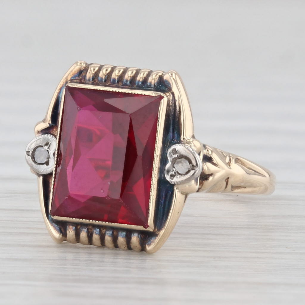 Light Gray Vintage 4.56ctw Lab Created Ruby Diamond Ring 10k Yellow Gold Size 7