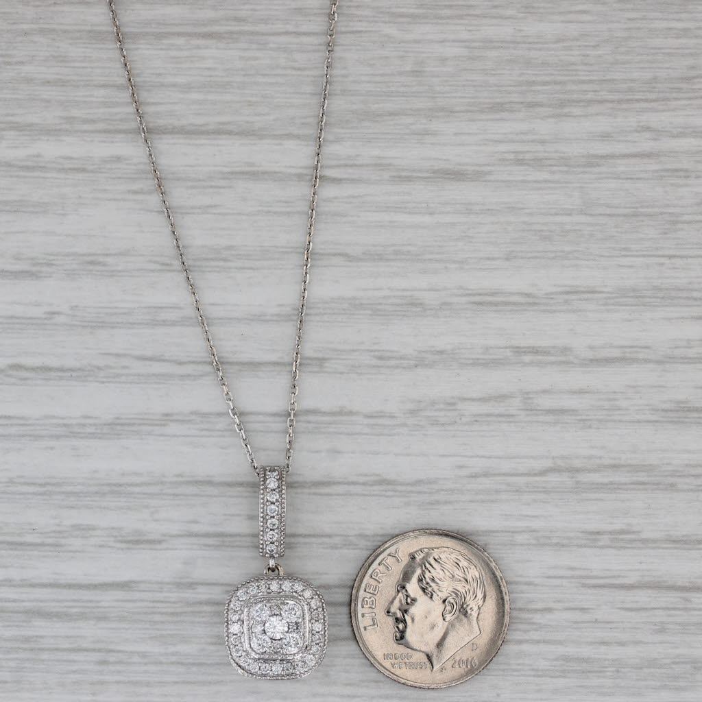 Gray 0.36ctw Diamond Halo Pendant Necklace 14k White Gold 18" Cable Chain