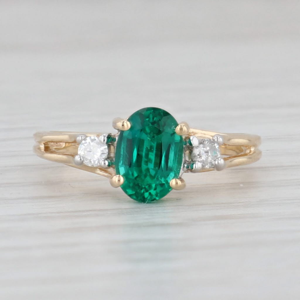 Light Gray 0.88ctw Oval Lab Created Emerald Diamond Ring 10k Yellow Gold Size 4