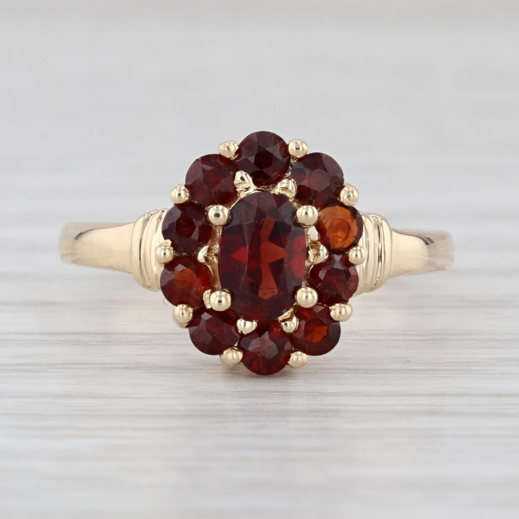 1.25ctw Oval Garnet Halo Cluster Ring 14k Yellow Gold Size 6.5