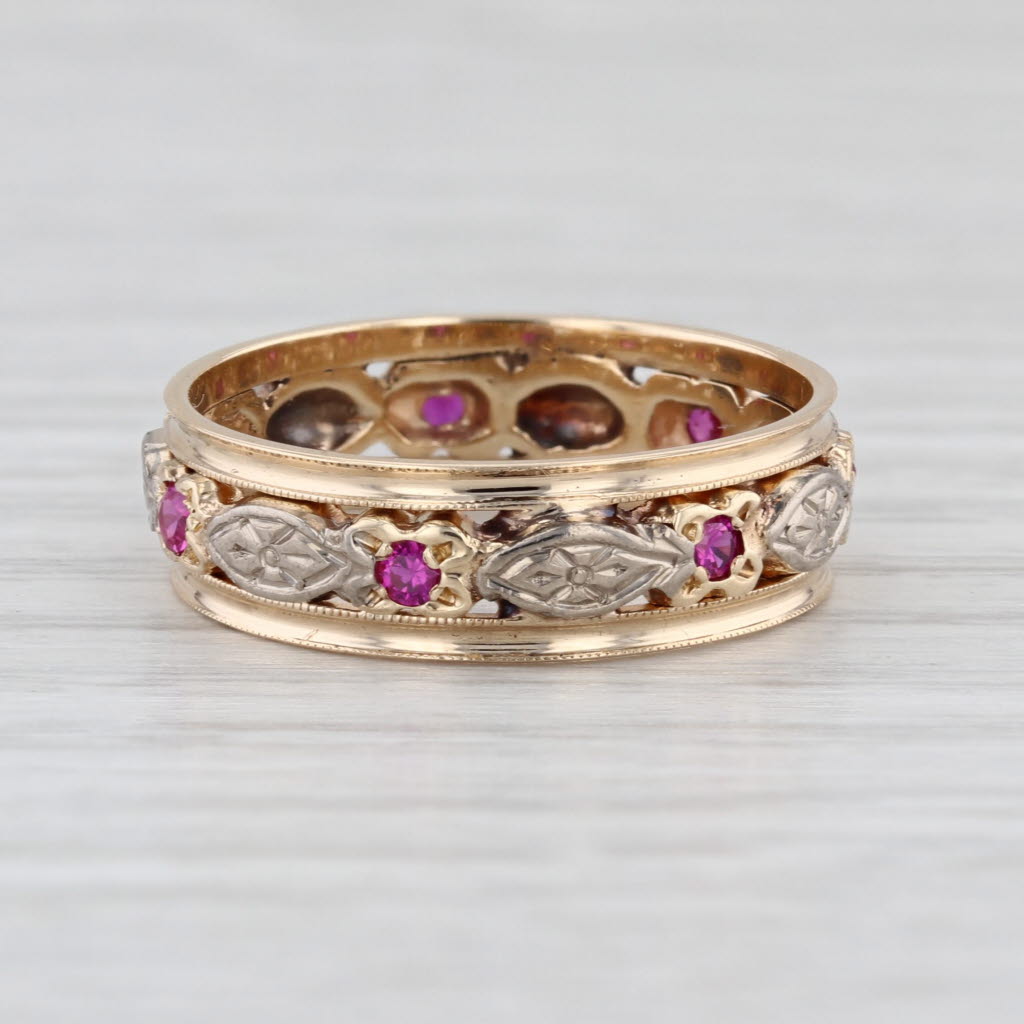 Retro 0.24ctw Lab Created Ruby Eternity Band 14k Gold Palladium Ring Size 7.25
