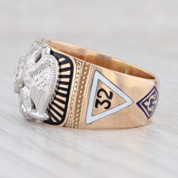 Light Gray Vintage 0.62ct Diamond Scottish Rite Eagle Ring 14k Gold Palladium Masonic Sz 9
