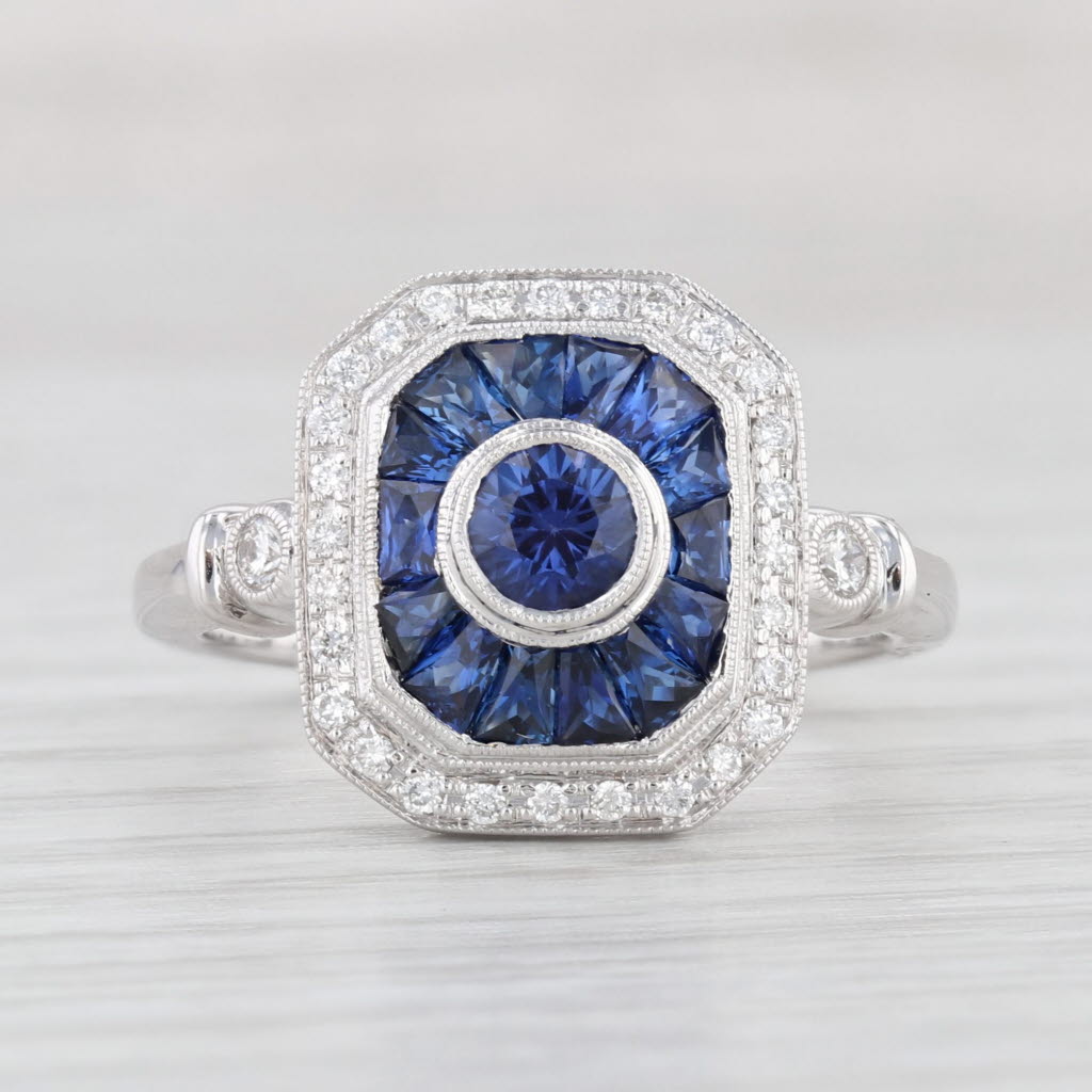 Light Gray New Beverley K 1.40ctw Sapphire Diamond Halo Ring 14k Gold Engagement Size 7