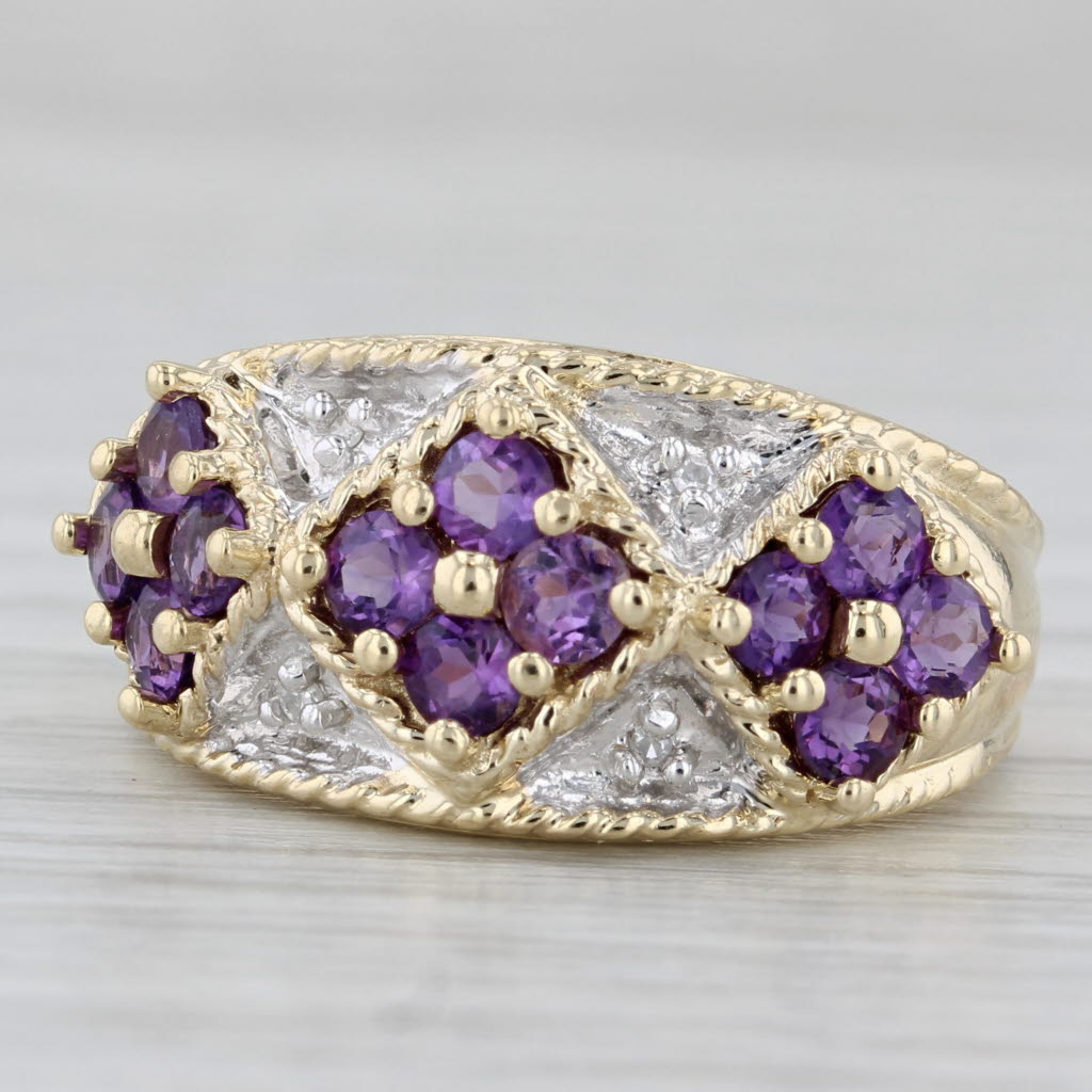 Gray 1.20ctw Amethyst Diamond Cluster Ring 10k Yellow Gold Size 7.75